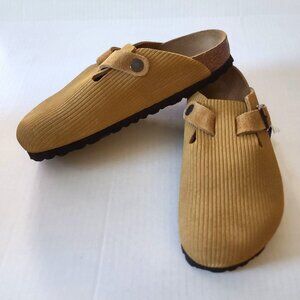 Birkenstock Boston Suede Embossed Corduroy Clog Tan Sz US 5 EU 36 Womens NWOB